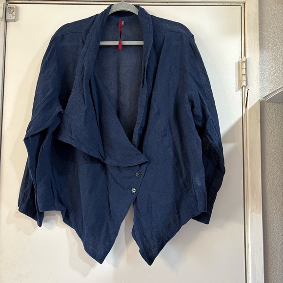 Blanque Blue Linen Blend Jacket Cardigan Lightweight Blazer Asymmetrical Button - Picture 1 of 12